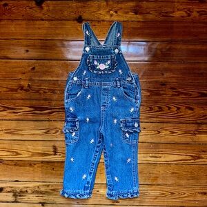 Vintage Floral Embroidered Denim Overalls for Kids
